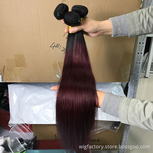 Colored bone straight hair bundles 1b/99J  ,cuticle aligned straight brazilian hair bundles with closure